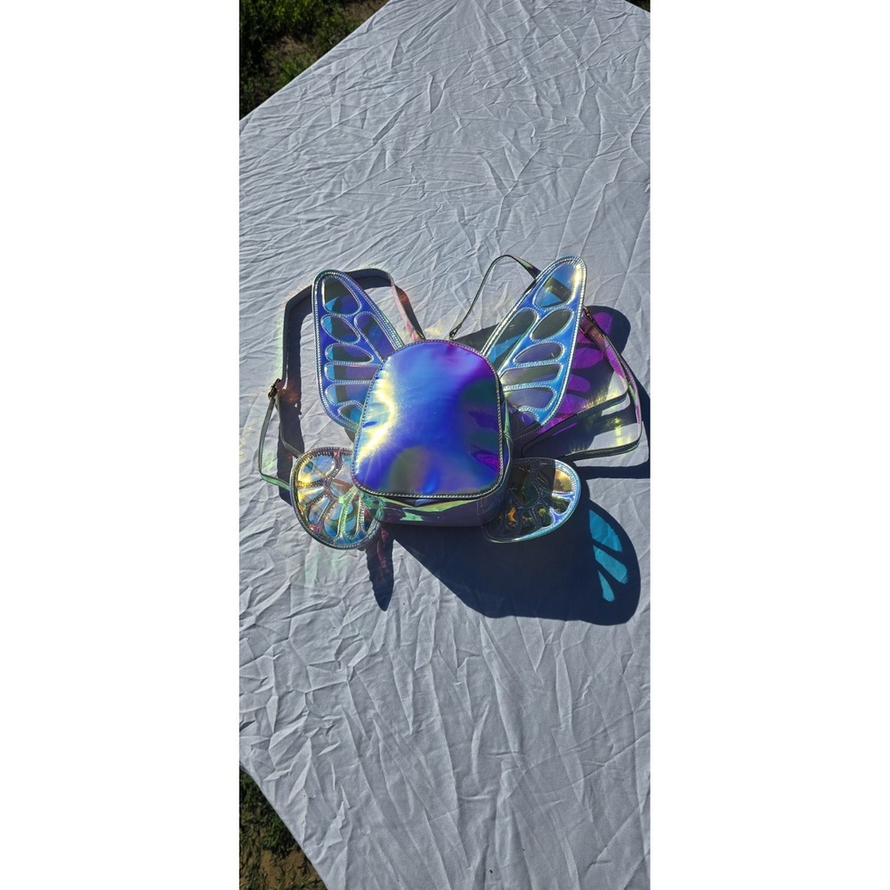 Holographic Laser Light Blue Butterfly Wing Backpack for Girls/women Festivals